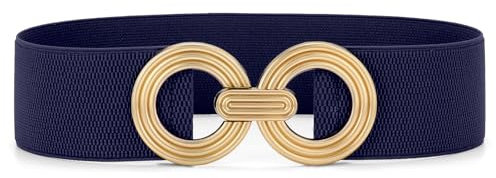 JasGood Damen Breiter Elastischer Taillengürtel Stretchy Gürtel für Kleider Hüftgürtel Goldener Schnalle Gürtel für Damen,Marineblau,100cm