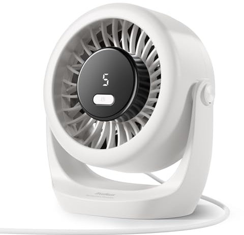 Diveblues Ventilador USB de mesa, potente hasta 6 m/s, pantalla LED, 5 velocidades, rotación de 360°, mini ventilador silencioso, portátil para casa, oficina, exteriores, cocina y camping-TurboBreeze