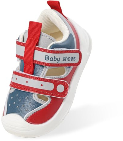 LACOFIA Babysandaler flickor pojkar lära-gå-skor andas första babyskor sommar halkfria lära-gå-sandaler med kardborreband, röd, 23 EU