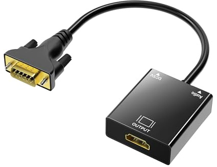 Cableader VGA till HDMI-adapter, VGA-källa till HDMI-skärm med ljud kompatibel för dator, bärbar dator till TV, svart
