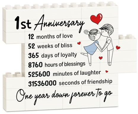 1° anniversario romantico regalo per lui lei coppia – I Love You Building Blocks Puzzle Plaque, 1 anno anniversario regalo unico per fidanzato fidanzata, primo regalo di nozze di carta per marito
