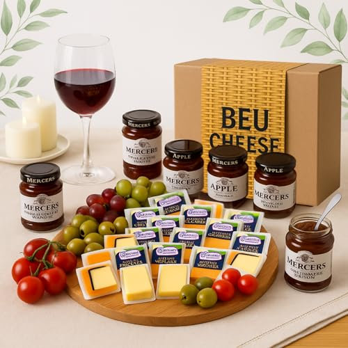 Cheese Hampers Gift Set - 20x Ilchester Cheeses Selection, 6x Chutney and Card - Cheeseboard Gift Set, Birthday Hampers for Men, Cheese Selection Box, Food Gifts for Men & Women