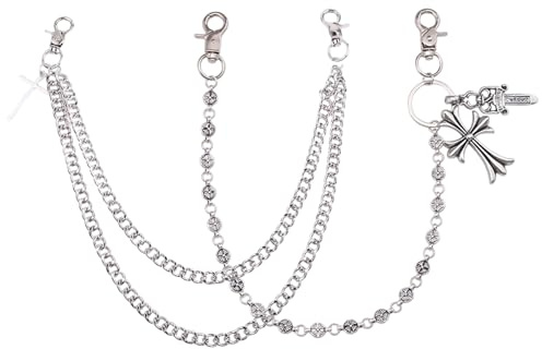 2 Pcs Jean Chain Men Set, Stylish Wallet Chains BGelt Hip Hop Punk Mens Accessories Wallet Jeans Trouser Chains Belt Handbag Backpack Keychain Goth Punk Key Accessories(Silver)