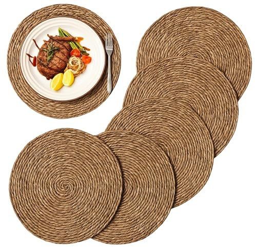 Salvamantel Mimbre Redondo, Mantel Individual, Bajoplatos Redondos, Bajoplatos Mimbre, Apto para el hogar y restaurantes, Resistente al Calor, Diámetro de 45 cm, Pack de 12 Salvamanteles