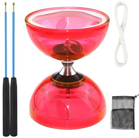 KUWUNG Diábolo LED con rodamiento de bolas, 4,5 mm, diábolo luminoso, juego de diábolo con palos, rueda libre, herramienta de circo para adultos, principiantes y profesionales (rojo)
