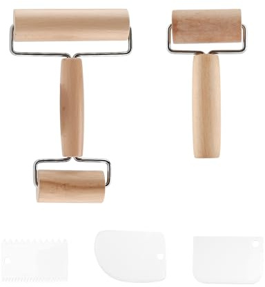 Wooden Rolling Pins, Small Rolling Pin for Baking, Professional Pizza Dough Roller Baking Accessory, Kitchen Wood Roller for Rolling Dough, Pasta, Pizza, Desserts, Dumpling, with 3 Scrapers