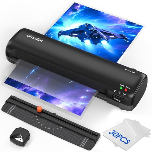 9 Inch Laminating Machine with Hot & Cold Modes, Portable Thermal Laminator Machine with 30 Laminating Sheets, ABS Jam Release, Paper Trimmer & Corner Rounder for Home Office School, Gray&White