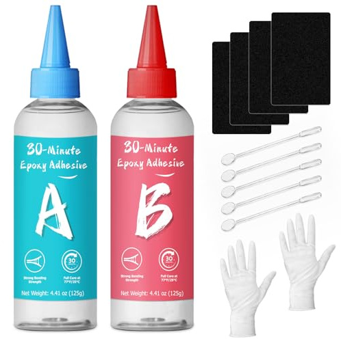 LAMXIN 250 ml 30 minuter epoxilim, klart 2K epoxiharts med tillbehör | Robust och hållbar 2 komponenter epoxiharts lim, snabb reparation, för metall, trä, glas, keramik och plast