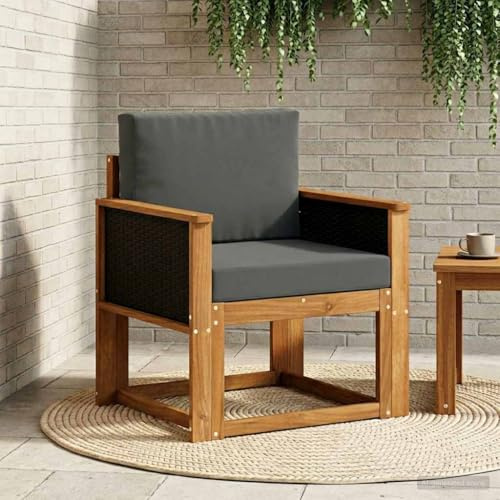 sephironlbb Divano centrale per esterni, in legno massello di acacia, naturale, resistente alle intemperie, con imbottitura e cuscino, gruppo di sedute modulare per terrazza, balcone, salone, robusto