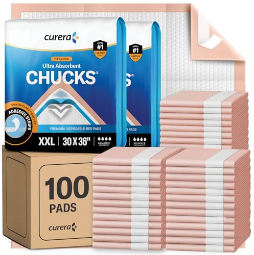 Curera Chucks® Premium Disposable Underpads 30”x36” [100-Count] Ultra Absorbent Chux Incontinence Bed Pads Disposable Adult with Adhesive Tape, Pee Pads Pet Training Pads XX-Large 30x36 Bulk Pack