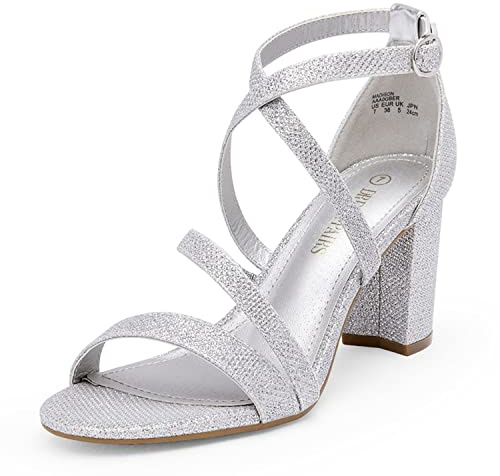 DREAM PAIRS Women's Ankle Strap Dress Heeled Sandals for Low Chunky Block Heels Madison,Size 6,Silver/Glitter,Madison