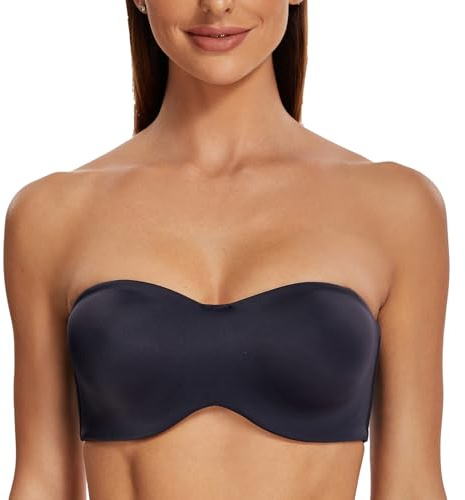 MELENECA - Sujetador con Aros sin Relleno Reductor sin Tirantes Bandeau para Mujer Azul Marino 85C