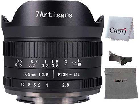 7artisans 7.5mm F2.8 II Fisheye Lens APS-C 190° Ultra Wide Angle Manual Fixed Lens, Compatible with Fujifilm X-Mount Camera X-A1, X-A2, X-at, X-M1, XM2, X-T1, X-T2, X-T10, X-Pro1, X-E1, X-E2 Black