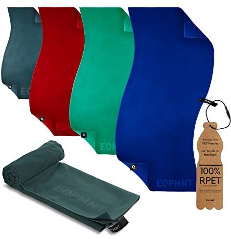 EQPMNT Toalla de microfibra sostenible grande y pequeña, ligera y de secado rápido, toallas de microfibra de plástico 100% reciclado para fitness, color gris