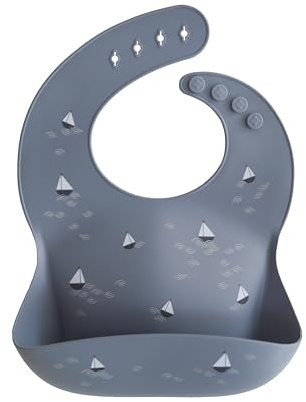 mushie Silicone Baby Bib | Adjustable Fit Waterproof Bibs (Boats), Boats, One Size