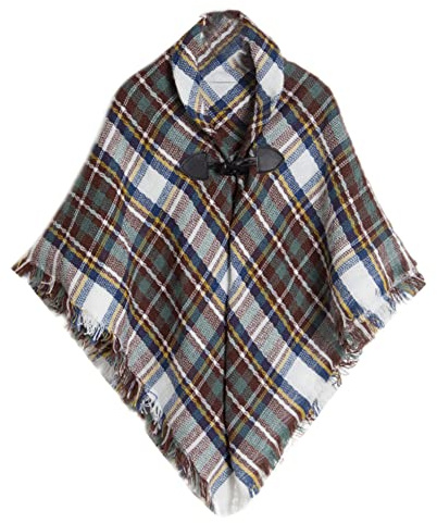 Proumhang Tartanscarf med hornspänne För Ttjejer, Pläd omslag,Poncho Cape Sjal för barn, Varma höst- och vinterhalsdukar,Huvudduk-halsduk,One Size,Kaffe