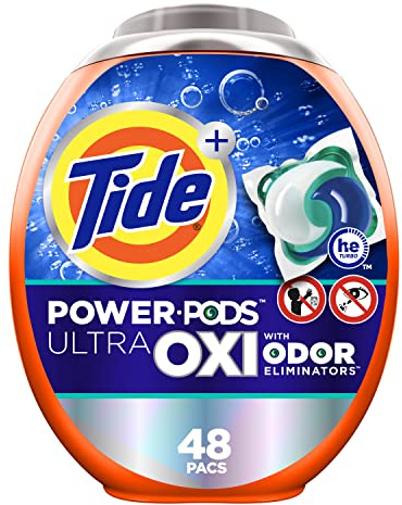 Tide Ultra OXI Power PODS with Odor Eliminators Laundry Detergent Pacs, 48 Count, For Visible and Invisible Dirt