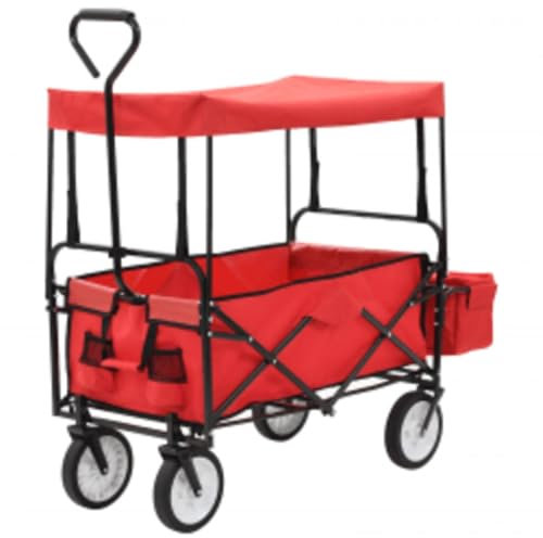 vidaXL Chariot à Main Pliable avec Toit Chariot de Transport Jardin Extérieur Chantier de Construction Voyage Arrière-Cour Acier Rouge