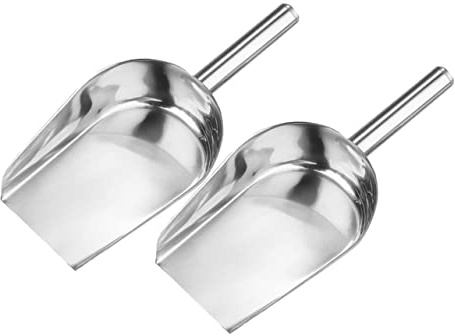 CAXUSD Stainless Steel Ice Cube Shovel 9.84In Flat Bottom Food Scoop for Kitchen Bar Beans Flour Candy Multipurpose Small Metal Shovel