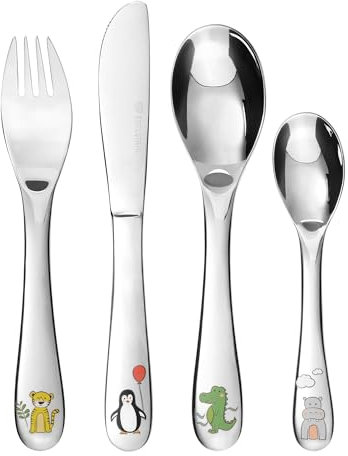 GRÄWE Dschungel Kinderbesteck, Edelstahl Besteckset, Kindergabel, Kinderlöffel, Kindermesser, ab 3 Jahren, Geschenkverpackung