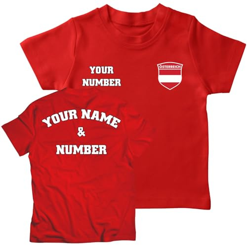 lepni.me Personlig fotbollströja för Barn Österrike | Ditt Namn och Nummer |Österrikisk flaggmärke | Custom T-shirt | Fotbolls-EM 2024, fans (9-11 år Röd Flerfärgad)