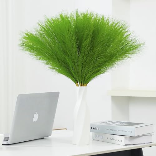 Wttisel 30pcs 22 Green Pampas Grass - Faux Pampas Grass Decor Artificial Pampas Grass for Tabke Vase Fluffy Artificial Pampas Grass for Boho Home Wedding Mothers Day Decoration
