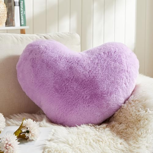 EastTree Cuscini a forma di cuore, cuscini viola a forma di cuore, regali di amore, ultra morbidi in finta pelliccia di coniglio, piccoli cuscini carini, decorazione per la stanza delle donne e