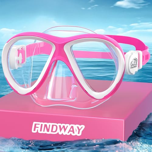Findway Gafas de buceo para niños, gafas de natación para niños y niñas, máscara de esnórquel panorámica de 180°, correa de silicona ajustable, antifugas, niños para 3-14 años