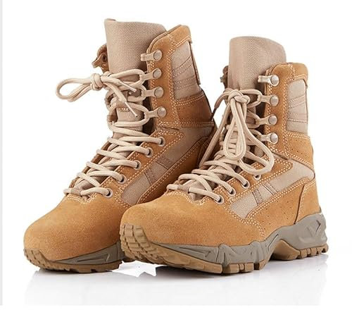 TPTOP Botas Tácticas Hombres Militar Impermeable Bota Patrulla Ejército Botas Altas con Cordones Acampar Al Aire Libre Senderismo Bota Combate Desierto Zapatos de Trabajo Seguridad,Sand-45EU
