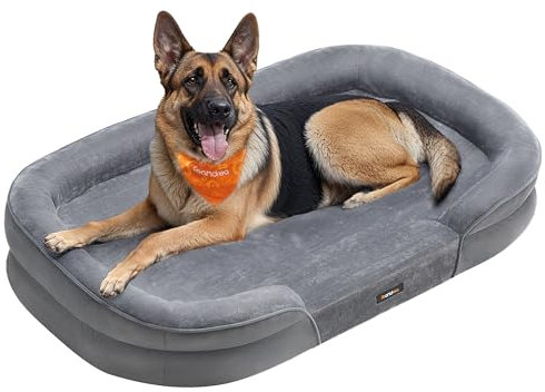 Feandrea Hundebett, Hundekissen, für extra große Hunde, 122 x 85 x 20 cm, orthopädisch, wasserdichte Innenschicht, erhöhte Ränder, Abnehmbarer, waschbarer Bezug, rutschfest, hellgrau PGW284G01