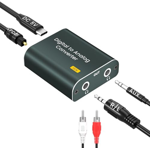 Digital to Analog Audio Converter,192kHz DAC Converter Digital Optical to Dual Analog 3.5mm AUX Audio Adapter with Optical Cable 3.5 Audio Cable and 3.5 to RCA Cable