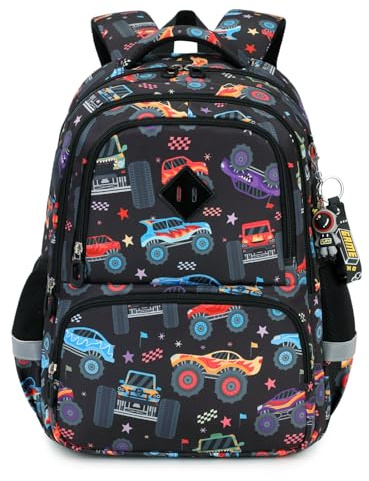 Tanou Mochila Infantil para Niños de Primaria, 20 Litros Mochila Escolar Niño Transpirable 7 8 9 10 años, Mochilas de Nailon con Estampado de Dibujos Animados, Camión