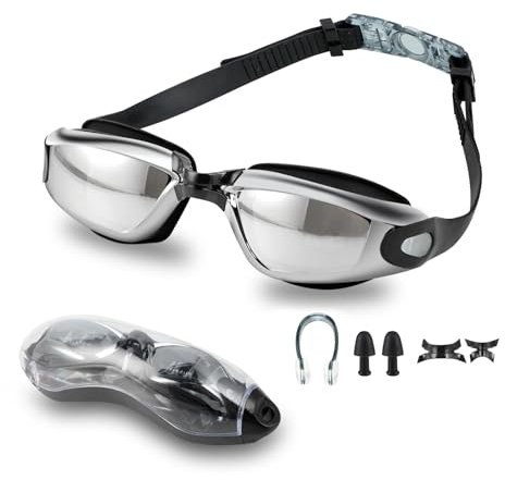 Schwimmbrille - Schwimmbrillen - Swimming Goggles, mit Etui, Nasenclip und Ohrstöpseln, Antibeschlag und UV-Schutz, für Erwachsene und Kinder, ideal für Schwimmen und Tauchen
