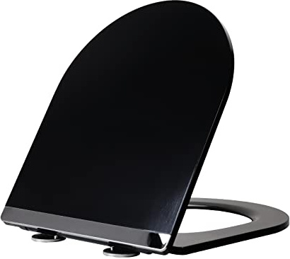 Fanmitrk Tapa del inodoro tipo D con descenso automático (Negro 1802a)