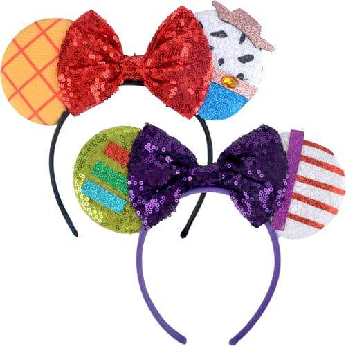 SSKHE 2 Diademas con Orejas de Ratón, Diademas con Lazo para Adultos y Niños, Perfectas para Fiestas, Accesorios para Disfraces y Diversión en Parques Temáticos