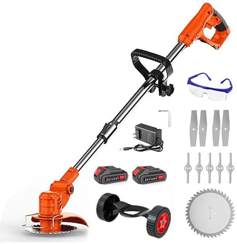Débroussailleuse Electrique sans Fil,Luxirest Coupe-Bordure sans Fil avec Batterie,3 Types de Lames,Manche Télescopique (Orange)