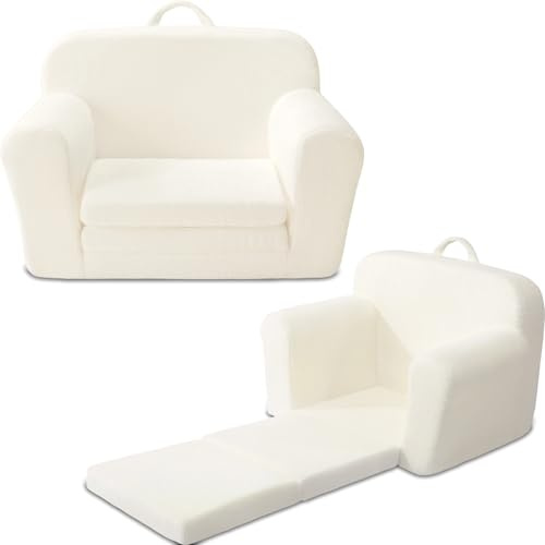 Eufurnibi Toddler Sofa Chair, Kids Armchair 2 in 1 Fold Out Bed, Comfy Kids Play Sofa, No Assembly, Beige