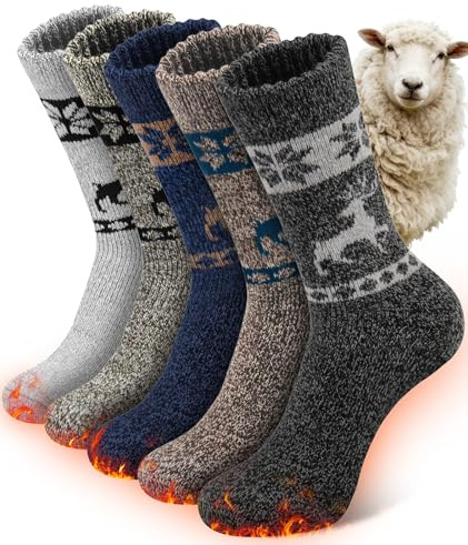 SIHOHAN Mens Thermal Socks Merino Wool Socks 5 Pairs Extra Warm Breathable Winter Boot Hiking Sock for Outdoor Ski Sports, Multicolor 4Plus, UK 12-15