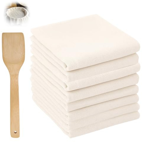 9 PCS Cheese Cloths for Straining Set, Muslin Cloths for Cooking and Wooden Spatula Cheesecloth for Straining, Strainings Cloth Suitable to Cooking Filtering Baking