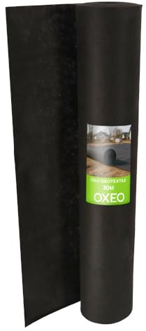 Oxeo Toile géotextile Longueur 30Mx1M Noir - Densité 150 g/m² - Indéchirable - Anti-Mauvaises Herbes - Paillage, systèmes de Drainage