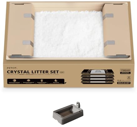 PETKIT Kristallkatzenstreu, Ersatzschale mit Weiße Kristall Katzenstreu,Geruchskontrolle, Staubfrei, Kein Schaufeln, Für PETKIT Purobot Crystal Duo,4er-Pack