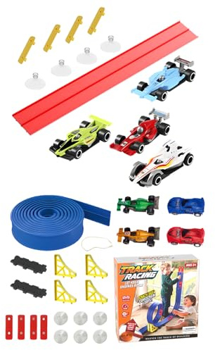 de Autos de Carreras: de vehículos geniales de 10 Piezas con Puente y Pista de Carreras Curva, Autos de Juguete de Metal Fundido con Estuche de Almacenamiento, tapete de Interactivo