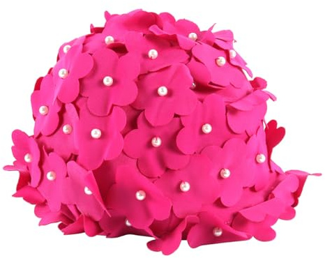 Ubric Blomma badmössa, damer retro blommiga kronblad strass hand hjälte badmössa (rosa rosa)