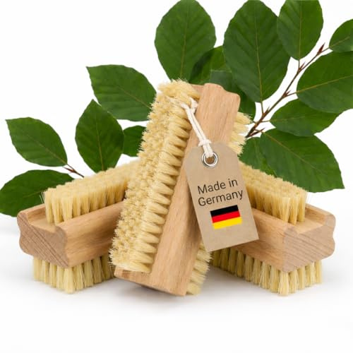 Lot de 3 brosses à ongles et brosse à main en bois - Brosse de lavage à la main double face avec poils naturels durs et doux - Sans plastique et végétalien - Fabriqué en Allemagne MC-Trend