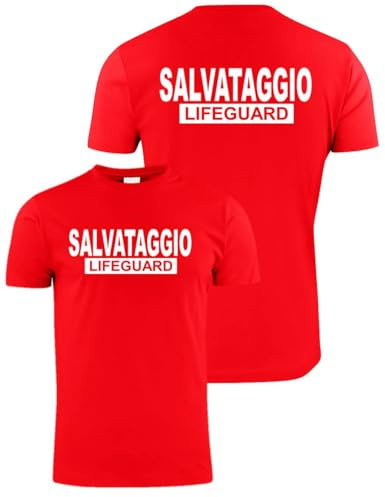 WIXSOO T-Shirt Salvataggio Lifeguard Maglietta Uomo Stampa Fronte Retro Grande (IT, Testo, S, Regular, Regular, Standard, Rosso)