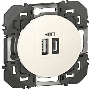 LEGRAND - Prise Double Chargeur USB-A + USB-C 3A/15W dooxie - Conforme Directive CEE - Repiquage sur Prise 2P+T - Blanc