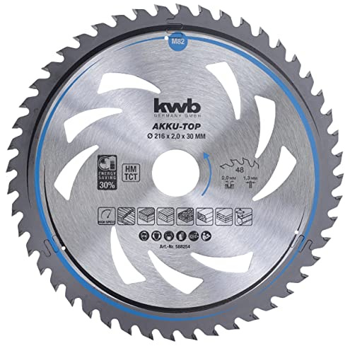 kwb Energy-Saving 588254 Lame de scie circulaire Easy Cut Ø 216 x 30 mm Coupe fine avec dents alternées spéciales 48 dents Z48 dents Découpe fine Batterie 216 x 30 mm