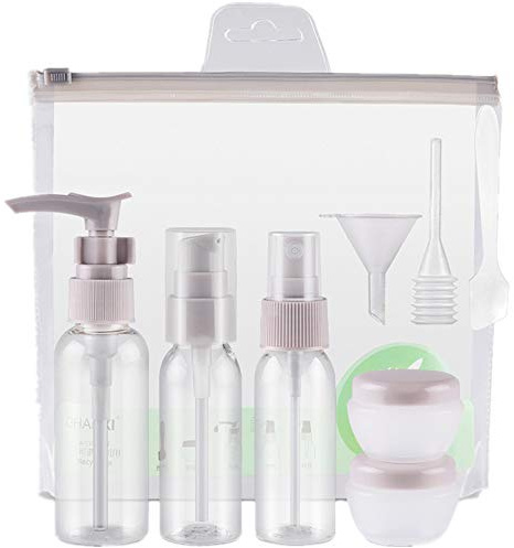 byou Reise Flaschen Set,Kosmetikflaschen Set 9 stück Kunststoff Transparente Multi-Size Container mit Kulturbeutel für Flüssigkeiten Duschgel Shampoo Creme Make-Up, Gris, s, Gris, s