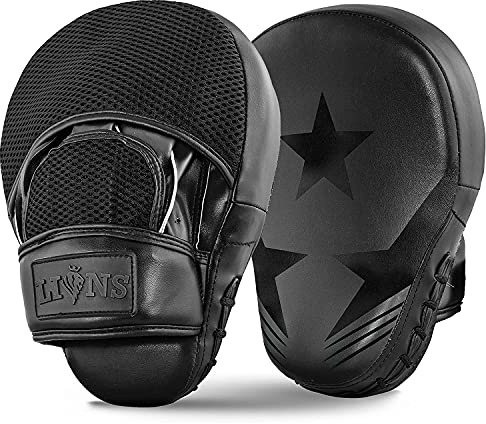 Lions Curved Focus Pads Hook & Jabs Gloves Punch Bag Mitts Boxing MMA Kick Training (Max Star Black)