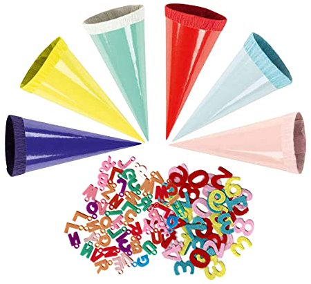 Stylex 12 St Dekot?Ten mit Ziffern und Buchstaben, Mini Zuckert?Ten, ca. 12 cm gro?, aus Glanzkarton, mit Krepppapierverschluss, ideal f?r den Schulanfang